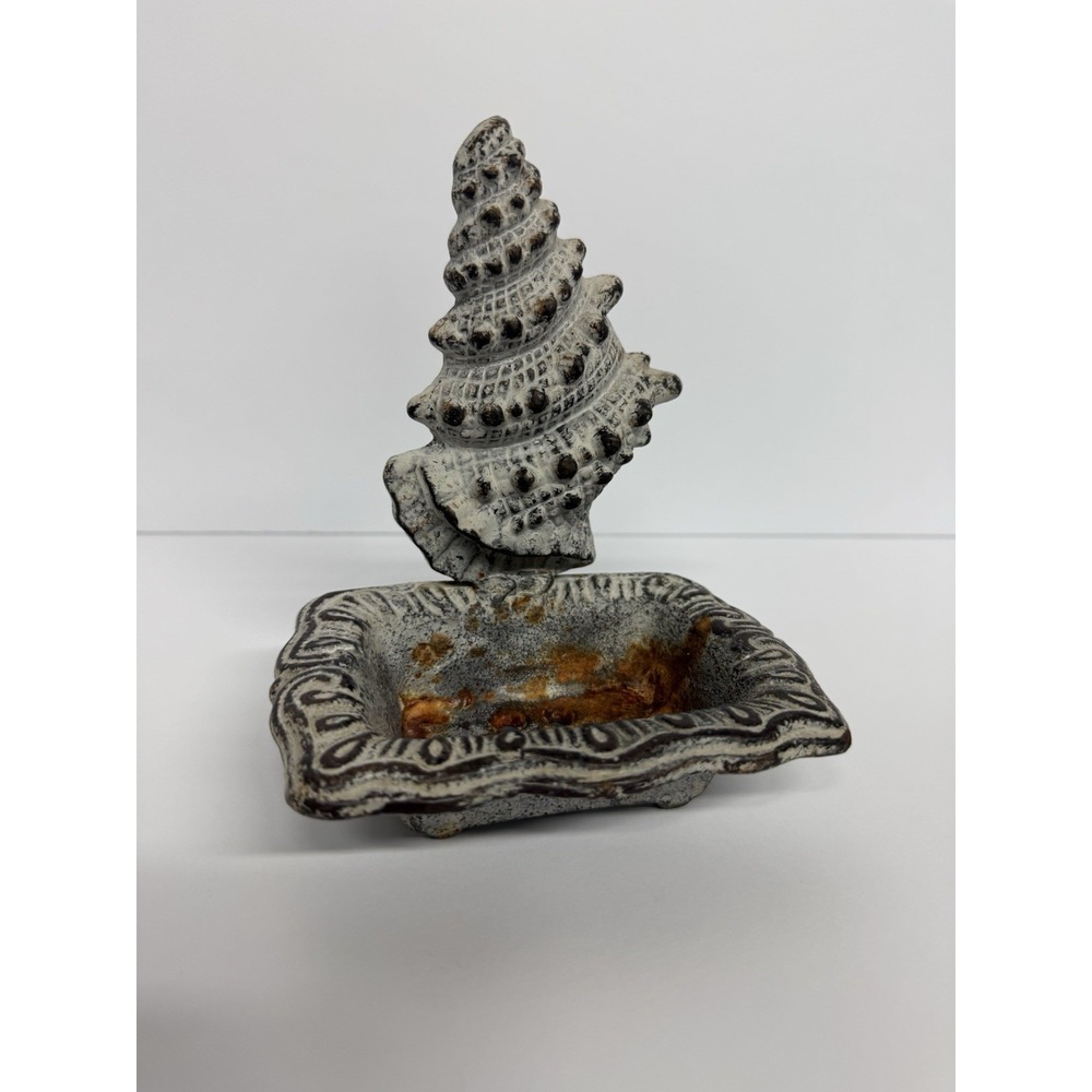 Vtg Rustic conchshell Cast Iron Free Standing Soap Dish Rustic Bath Decor .